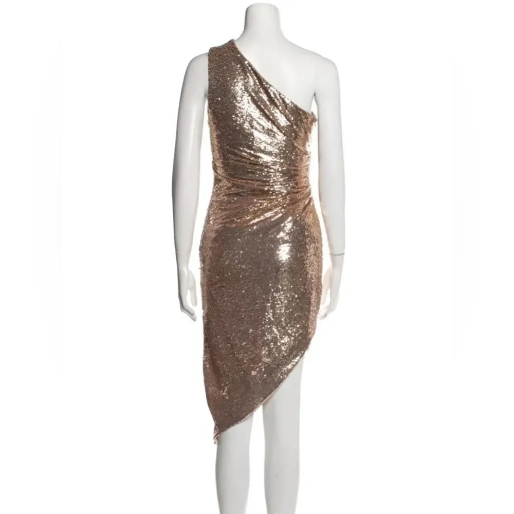 Ronny Kobo Kelly Sequin One-Shoulder Dress, Metallic Gold Size S - Picture 5 of 13